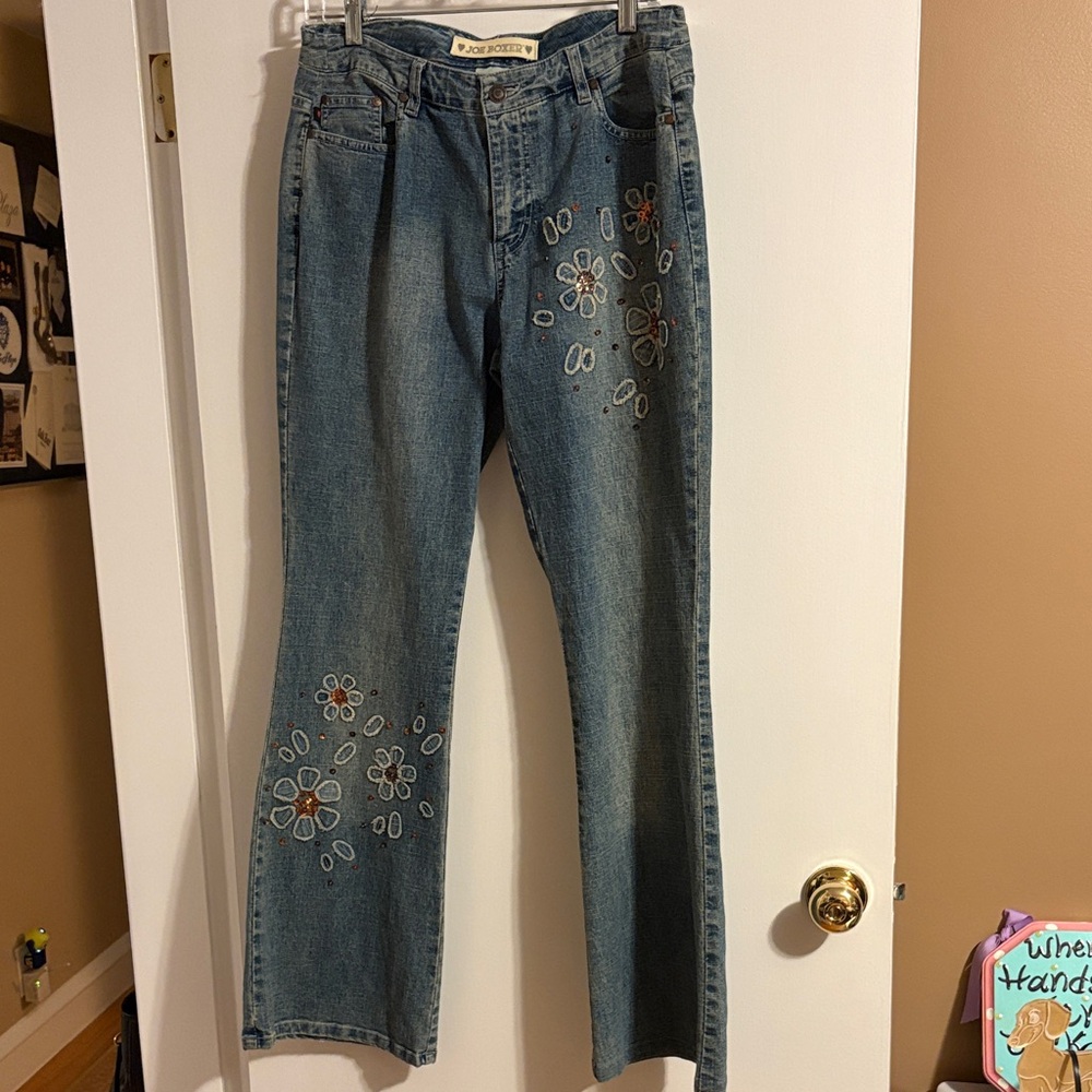 Floral Embroidered Blue Jeans Joe boxer size 13 never worn